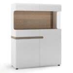 Chelsea Living Low Display Cabinet 109 cm wide in white with an Truffle Oak Trim - Display Cabinets - Home Store UK