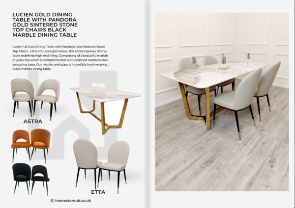 Lucien 1.8 Gold Dining Table Set Marble Dining Sets Home Store UK