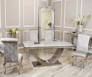 Arial Marble Dining Table With Nicole Chairs Marble Dining Sets Home Store UK