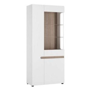Chelsea Living Tall Glazed Wide Display unit (LHD) in white with an Truffle Oak Trim black display cabinet - Display Cabinets - Home Store UK