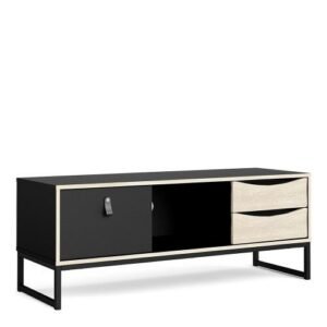 Stubbe TV Unit 1+2 drawers and open shelf in Matt Black Oak tv console - TV Stands - Home Store UK