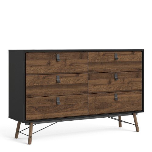Ry Wide double chest of drawers 6 drawers in Matt Black Walnut Home Store UK Ry Wide double chest of drawers 6 drawers in Matt Black Walnut Home Store UK