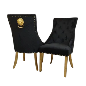 Bentley Gold Dining Chair with Lion Knocker & Quilted Back-Dining Chair-HomeStoreUK