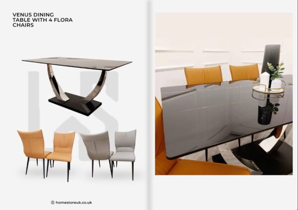 Venus Dining Table with 4 Flora Chairs Dining Table Sets Home Store UK