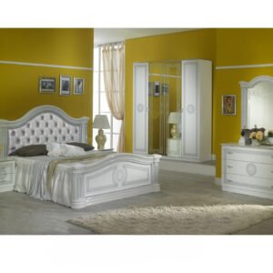 Ben Company New Serena Padded White and Silver Italian Bed Group Set with 6 Door Wardrobe Italian Bedroom Set home store Uk