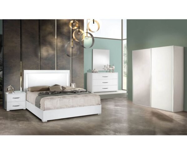 H2O Design Denise White Italian Bedroom Set with 2 Sliding Door Wardrobe Italian Bedroom Set Home Store UK