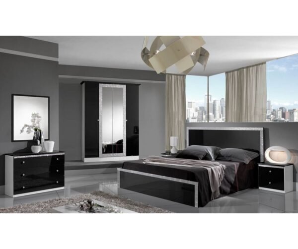 Dima Mobili Dolly Black and Silver Bedroom Set with 6 Door Wardrobe ﻿ Italian Bedroom Set Home Store UK