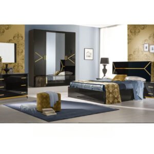 Ben Company Elegance Black and Gold Finish Italian Bed Group Set with 4 Door Wardrobe Italian Bedroom Set Home Store Uk