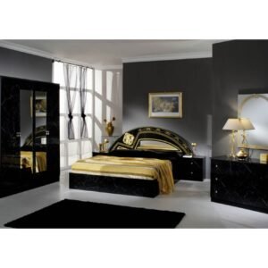 Dima Mobili Salwa Marble Black and Gold Bedroom Set with 4 Door Wardrobe Italian Bedroom Set Home Store Uk