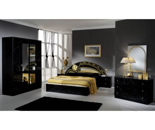 Dima Mobili Salwa Marble Black and Gold Bedroom Set with 6 Door Wardrobe Italian Bedroom Set Home Store Uk