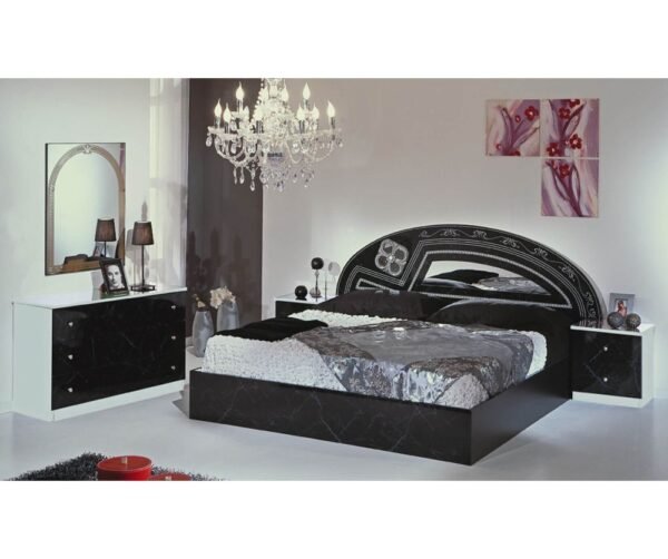 Dima Mobili Salwa Marble Black and White Bedroom Set with 6 Door Wardrobe Italian Bed Room Home Store UK