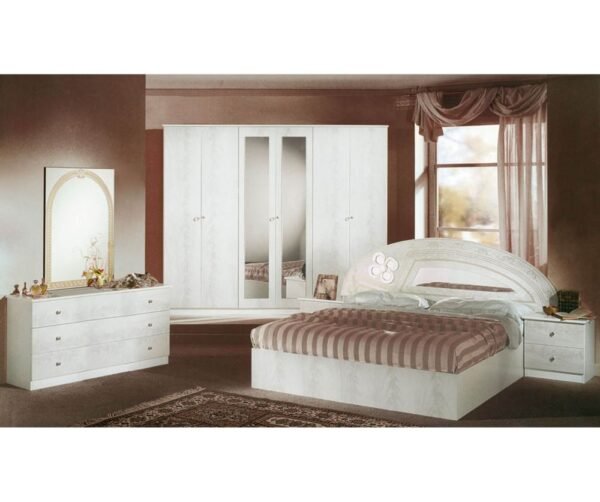 Dima Mobili Salwa White Bedroom Set with 4 Door Wardrobe Italian Bed Room Home Store UK