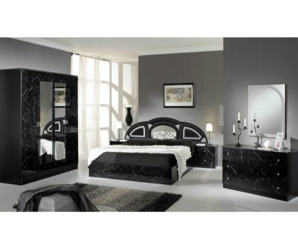 Dima Mobili Safa Marble Black and Silver Bedroom Set with 6 Door Wardrobe Italian Bedroom Set Home Store UK