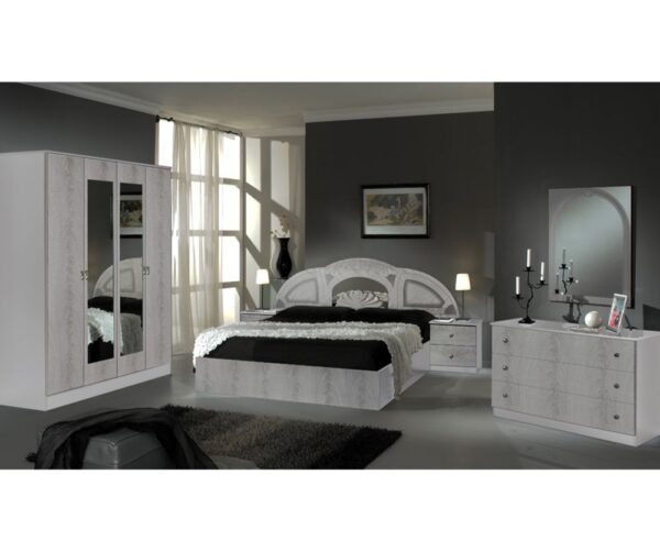 Dima Mobili Safa White and Silver Bedroom Set with 6 Door Wardrobe ﻿ Italian Bedroom Set Home Store UK