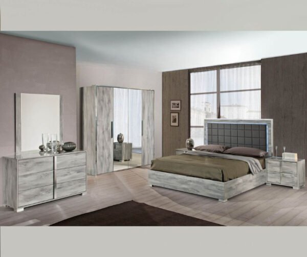 H2O Design Serena Light Grey Italian Bedroom Set with 4 Door Wardrobe Italian Bedroom Set Home Store UK