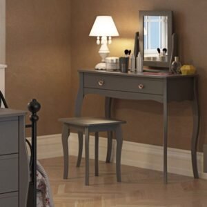 Victoria 1 Drawer Vanity in Folkestone Grey with Rose Gold Color Handles