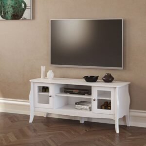 Victoria TV Table (Narrow) 2 Door 2 Shelves in White