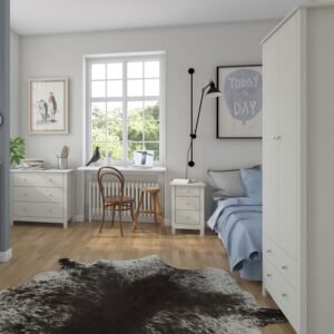 Katie 3 Drawer Bedside in White/Grey Bedsite Cabinat Home Store UK