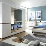 Bliss Bedroom 4 Door Wardrobe with Mirrors in White with a Truffle Oak Trim ﻿ Wardrobe Home Store UK