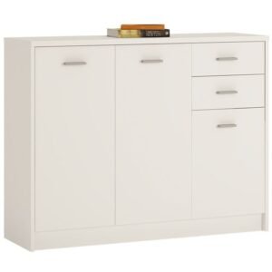 Rosey 3 Door 2 Drawer Wide Cupboard in Pearl White