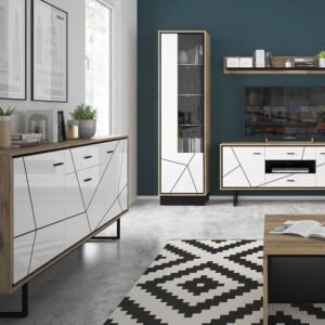 Martin Tall Glazed Display Cabinet With the Walnut and Dark Panel Finish - Display Cabinets - Home Store UK