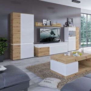 Luke 4 Door Wardrobe (including LED lighting) in White/Platinum and Oak Wardrobe Home Store UK