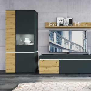 Luke 4 Door Tall Display Cabinet LH/RH (including LED lighting) in White/Platinum and Oak - Display Cabinets - Home Store UK