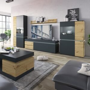 Luke 6 Door Cabinet (including LED lighting) in White/Platinum and Oak - Display Cabinets - Home Store UK