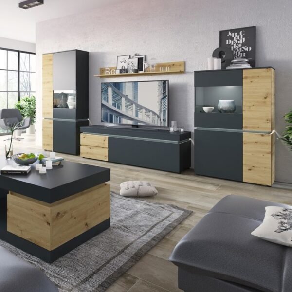 Luke 6 Door Cabinet (including LED lighting) in White/Platinum and Oak - Display Cabinets - Home Store UK
