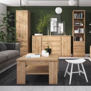Lake Tall Narrow 1 Door 3 Drawer Glazed Display Cabinet in Oak/White - Display Cabinets - Home Store UK