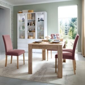 Lake Extending Dining Table 140-180cm in White/Oakv Marble Dinning Table Home Store UK