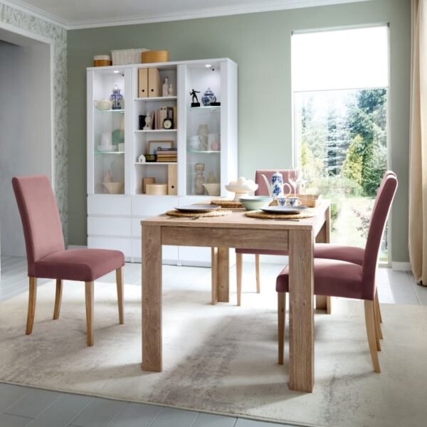 Lake Extending Dining Table 140-180cm in White/Oakv Marble Dinning Table Home Store UK