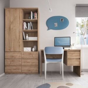 Lake1 Door 1 Drawer Twin Pedestal Desk in White/Oak - Desk - Home Store UK
