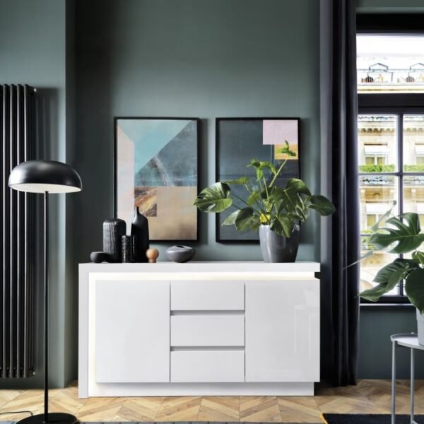 Rea 2 Door 3 Drawer Sideboard (including LED lighting) in High Gloss - Sideboards - Home Store UK
