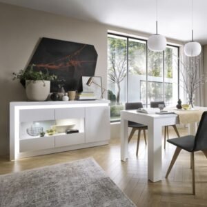 Rea 3 Door Glazed Sideboard (including LED lighting) in High Gloss - Sideboards - Home Store UK