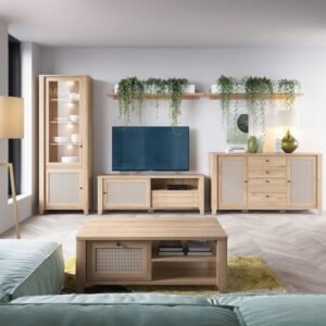 Avery 1 and 2 Door With 1 Drawer TV Unit in Jackson Hickory Oak and Rattan Effect - TV Stands - Home Store UK