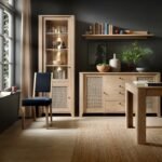 Avery 2 Door Display Cabinet in Jackson Hickory Oak and Rattan Effect - Display Cabinets - Home Store UK
