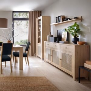 Avery 2 Door 2 Drawer Display Cabinet in Jackson Hickory Oak and Rattan Effect - Display Cabinets - Home Store UK