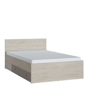 Colson 120cm Bed with 1 Drawer in Light Walnut, Grey Fabric Effect and Cashmere