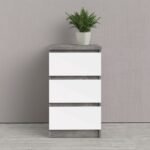 Sydney Bedside 3 Drawers in Concrete and White High Gloss Bedside Cabinet Home Store UK