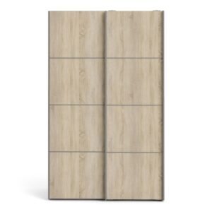 Ross Sliding Wardrobe 120cm in White with Oak Doors with 5 Shelves