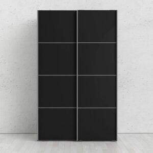Ross Sliding Wardrobe 120cm in Black Matt with Black Matt Doors with 5 Shelves