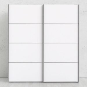 Ross Sliding Wardrobe 180cm in White with White Doors with 2 Shelves