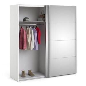 Ross Sliding Wardrobe 180cm in White with Mirror Doors with 2 Shelves