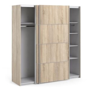 Ross Sliding Wardrobe 180cm in Oak with Oak Doors with 5 Shelves