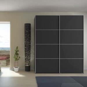 Ross Sliding Wardrobe 180cm in Black Matt with Black Matt Doors with 2 Shelves