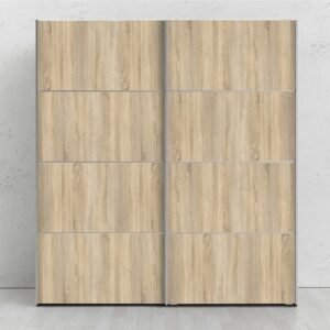 Ross Sliding Wardrobe 180cm in Black Matt with Oak Doors with 2 Shelves