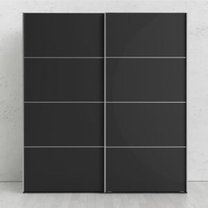 Ross Sliding Wardrobe 180cm in Black Matt with Black Matt Doors with 5 Shelves