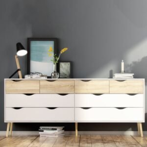 Willow Double Dresser with 8 Drawers in White and Oak
