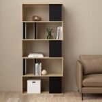 Summer Open Bookcase 4 Shelves in Jackson Hickory Oak and White/Black - Bookcase - Home Store UK